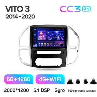 Штатная магнитола Teyes CC3 2K 6+128 Gb 360&deg; Mercedes-Benz Vito 3 W447 2014-2020 10"