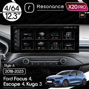 Магнітола Ford Escape 4 (2018-2025) Resonance X20 PRO 4/64 12.3" 2K QLED (Audi Style)