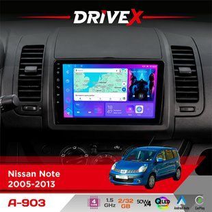 Штатна магнітола для Nissan Note 2005-2013 DriveX A-903 QLED 9" Android 4-ядерний 2+32Гб 4x50W(TDA7851) бездротовий CarPlay та AndroidAuto