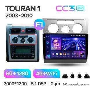 Штатна магнітола Teyes CC3 2k 6+128 Gb 360&deg; Volkswagen Touran 1 2003-2010 (F1) 10"