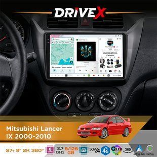 Штатна магнітола для Mitsubishi Lancer IX 2000-2010 DriveX S7+ 2K QLED 9" Android 8-ядерний 2.7ГГц 8x128Гб SIM-картка 3G/4G AK7808 AB 4x50W 360&deg; DSP AK7739 VELVET бездротовий CarPlay та AndroidAuto