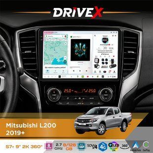 Штатна магнітола для Mitsubishi L200 2019+ DriveX S7+ 2K QLED 9" Android 8-ядерний 2.7ГГц 8x128Гб SIM-картка 3G/4G AK7808 AB 4x50W 360&deg; DSP AK7739 VELVET бездротовий CarPlay та AndroidAuto