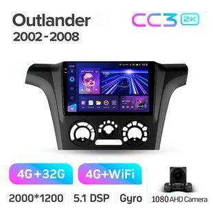 Штатная магнитола Teyes CC3 2K 4+32 Gb Mitsubishi Outlander 1 2002-2008 (F2) 9"