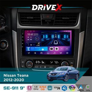 Штатна магнітола для Nissan Teana 2012-2020 DriveX SE-911 4+64Гб QLED 9" Android 4-ядерний 4x50W(TDA7851) DSP бездротовий CarPlay та AndroidAuto