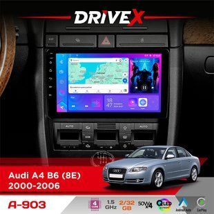Штатна магнітола для Audi A4 B6 (8E) 2000-2006 DriveX A-903 QLED 9" Android 4-ядерний 2+32Гб 4x50W(TDA7851) бездротовий CarPlay та AndroidAuto