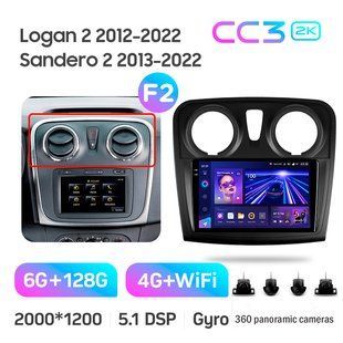Штатна магнітола Teyes CC3 2k 6+128 Gb 360&deg; Renault Logan 2 2012-2022, Sandero 2 2013-2022 (F2) (A) 9"