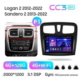 Штатна магнітола Teyes CC3 2k 6+128 Gb 360&deg; Renault Logan 2 2012-2022, Sandero 2 2013-2022 (F1) (A) 9"