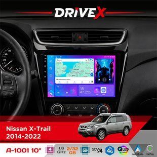 Штатна магнітола для Nissan X-Trail 2014-2022 DriveX A-1001 10" Android 4-ядерний 2+32Гб 4x45W бездротовий CarPlay та AndroidAuto