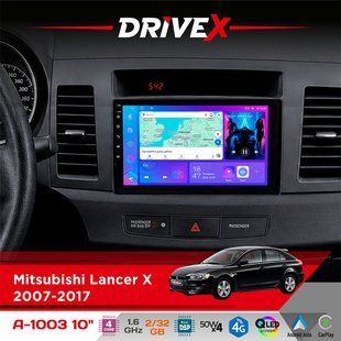 Штатна магнітола для Mitsubishi Lancer X 2007-2017 DriveX A-1003 QLED 10" Android 2+32Гб 4-ядерний 4x50W(TDA7851) бездротовий CarPlay та AndroidAuto