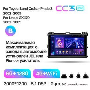 Штатна магнітола Teyes CC3 2k 6+128 Gb 360&deg; Toyota Land Cruiser Prado 120 / Lexus GX470 J120 2002-2009 (F1) (B) 9"