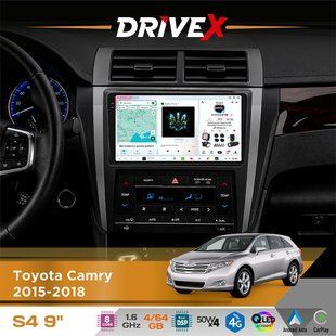 Штатна магнітола для Toyota Camry 2015-2018 DriveX S4 QLED 9" Android 8-ядерний 1.6ГГц 4x64Гб SIM-картка 3G/4G TDA7851 4x50W DSP AK7604 бездротовий CarPlay та AndroidAuto