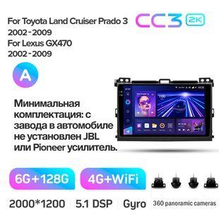 Штатна магнітола Teyes CC3 2k 6+128 Gb 360&deg; Toyota Land Cruiser Prado 120 / Lexus GX470 J120 2002-2009 (F1) (A) 9"