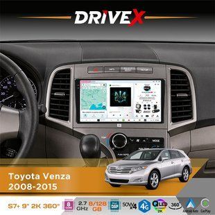 Штатна магнітола для Toyota Venza 2008-2015 DriveX S7+ 2K QLED 9" Android 8-ядерний 2.7ГГц 8x128Гб SIM-картка 3G/4G AK7808 AB 4x50W 360&deg; DSP AK7739 VELVET бездротовий CarPlay та AndroidAuto