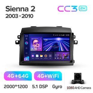 Штатна магнітола Teyes CC3 2K 4+64 Gb Toyota Sienna 2 II XL20 2003-2010 9"