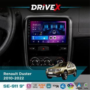 Штатна магнітола для Renault Duster 2010-2022 DriveX SE-911 4+64Гб QLED 9" Android 4-ядерний 4x50W(TDA7851) DSP бездротовий CarPlay та AndroidAuto
