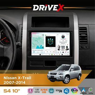 Штатна магнітола для Nissan X-Trail 2007-2014 DriveX S4 QLED 10" Android 8-ядерний 1.6ГГц 4x64Гб SIM-картка 3G/4G TDA7851 4x50W DSP AK7604 бездротовий CarPlay та AndroidAuto