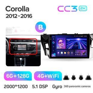 Штатная магнитола Teyes CC3 2K 6+128 Gb 360&deg; Toyota Corolla 11 2012-2016 (A) 10"