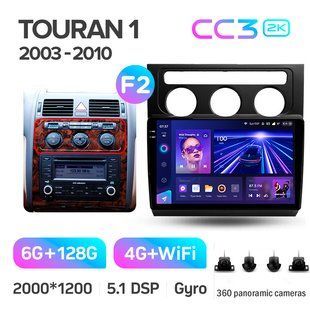 Штатная магнитола Teyes CC3 2K 6+128 Gb 360&deg; Volkswagen Touran 1 2003-2010 (A) 10"