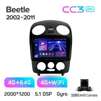 Штатная магнитола Teyes CC3 2K 4+64 Gb Volkswagen Beetle A4 2002 - 2011 9"