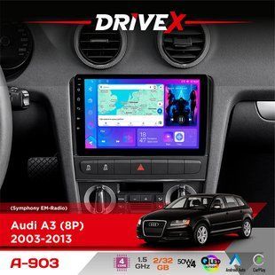 Штатна магнітола для Audi A3 (8P) 2003-2013 DriveX A-903 QLED 9" Android 4-ядерний 2+32Гб 4x50W(TDA7851) бездротовий CarPlay та AndroidAuto