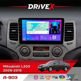 Штатна магнітола для Mitsubishi L200 2006-2015 DriveX A-903 QLED 9" Android 4-ядерний 2+32Гб 4x50W(TDA7851) бездротовий CarPlay та AndroidAuto