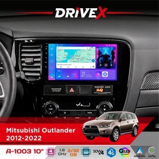 Штатна магнітола для Mitsubishi Outlander 2012-2022 DriveX A-1003 QLED 10" Android 2+32Гб 4-ядерний 4x50W(TDA7851) бездротовий CarPlay та AndroidAuto