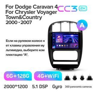 Штатна магнітола Teyes CC3 2K 6+128 Gb 360&deg; Dodge Caravan 4 For Chrysler Voyager RG RS For Town & Country RS 2000-2007 10"