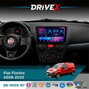 Штатна магнітола для Fiat Fiorino 2008-2022 DriveX SE-1003 QLED 10" Android 8-ядерний 4+64Гб SIM-картка 3G/4G DSP 4x50W(TDA7851) бездротовий CarPlay та AndroidAuto