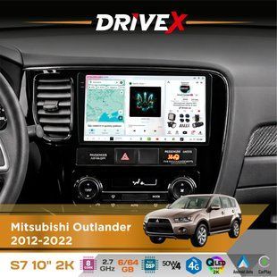 Штатна магнітола для Mitsubishi Outlander 2012-2022 DriveX S7 2K QLED 10" Android 8-ядерний 2.7ГГц 6x64Гб SIM-картка 3G/4G AK7808 AB 4x50W DSP AK7739 VELVET бездротовий CarPlay та AndroidAuto