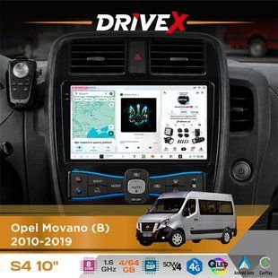 Штатна магнітола для Renault Master 2010-2019 DriveX S4 QLED 10" Android 8-ядерний 1.6ГГц 4x64Гб SIM-картка 3G/4G TDA7851 4x50W DSP AK7604 бездротовий CarPlay та AndroidAuto