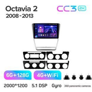 Штатна магнітола Teyes CC3 2K 6+128 Gb 360&deg; Skoda Octavia 2 A5 2008-2013 10" black