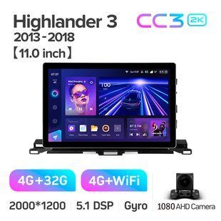 Штатная магнитола Teyes CC3 2K 4+32 Gb Toyota Highlander 3 XU50 2013-2018 11" (L1)
