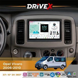 Штатна магнітола для Nissan Primastar 2006-2014 DriveX S7+ 2K QLED 10" Android 8-ядерний 2.7ГГц 8x128Гб SIM-картка 3G/4G AK7808 AB 4x50W 360&deg; DSP AK7739 VELVET бездротовий CarPlay та AndroidAuto