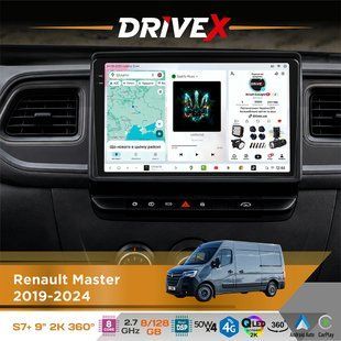 Штатна магнітола для Renault Master 2019-2024 DriveX S7+ 2K QLED 9" Android 8-ядерний 2.7ГГц 8x128Гб SIM-картка 3G/4G AK7808 AB 4x50W 360&deg; DSP AK7739 VELVET бездротовий CarPlay та AndroidAuto