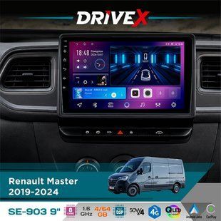 Штатна магнітола для Renault Master 2019-2024 DriveX SE-903 QLED 9" Android 8-ядерний 4+64Гб SIM-картка 3G/4G DSP 4x50W(TDA7851) бездротовий CarPlay та AndroidAuto