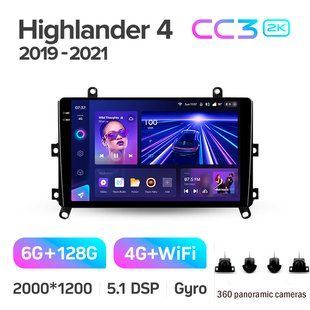 Штатная магнитола Teyes CC3 2K 6+128 Gb 360&deg; Toyota Highlander 4 XU70 2019-2021 9"