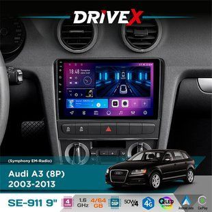 Штатна магнітола для Audi A3 (8P) 2003-2013 DriveX SE-911 4+64Гб QLED 9" Android 4-ядерний 4x50W(TDA7851) DSP бездротовий CarPlay та AndroidAuto