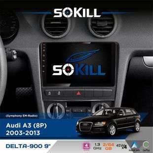 Штатна магнітола для Audi A3 (8P) 2003-2013 SoKill DELTA-900 9" Android 4-ядерний 2+64Гб 4x45W бездротовий CarPlay та AndroidAuto
