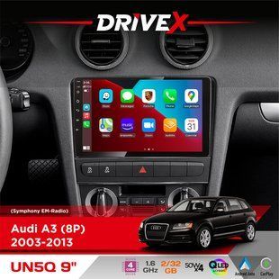 Штатна магнітола для Audi A3 (8P) 2003-2013 DriveX UN5 QLED 9" Android 4-ядерний 2+32Гб 4x45W бездротовий CarPlay та AndroidAuto