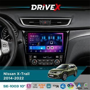 Штатна магнітола для Nissan X-Trail 2014-2022 DriveX SE-1003 QLED 10" Android 8-ядерний 4+64Гб SIM-картка 3G/4G DSP 4x50W(TDA7851) бездротовий CarPlay та AndroidAuto