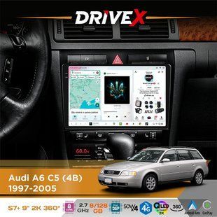 Штатна магнітола для Audi A6 C5 (4B) 1997-2005 DriveX S7+ 2K QLED 9" Android 8-ядерний 2.7ГГц 8x128Гб SIM-картка 3G/4G AK7808 AB 4x50W 360&deg; DSP AK7739 VELVET бездротовий CarPlay та AndroidAuto