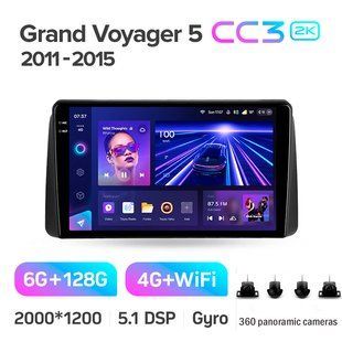 Штатна магнітола Teyes CC3 2K 6+128 Gb 360&deg; Chrysler Grand Voyager 5 2011-2015 9"