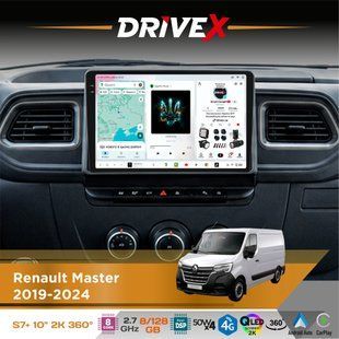 Штатна магнітола для Renault Master 2019-2024 DriveX S7+ 2K QLED 10" Android 8-ядерний 2.7ГГц 8x128Гб SIM-картка 3G/4G AK7808 AB 4x50W 360&deg; DSP AK7739 VELVET бездротовий CarPlay та AndroidAuto