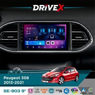 Штатна магнітола для Peugeot 308 2013-2021 DriveX SE-903 QLED 9" Android 8-ядерний 4+64Гб SIM-картка 3G/4G DSP 4x50W(TDA7851) бездротовий CarPlay та AndroidAuto
