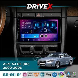 Штатна магнітола для Audi A4 B6 (8E) 2000-2006 DriveX SE-911 4+64Гб QLED 9" Android 4-ядерний 4x50W(TDA7851) DSP бездротовий CarPlay та AndroidAuto